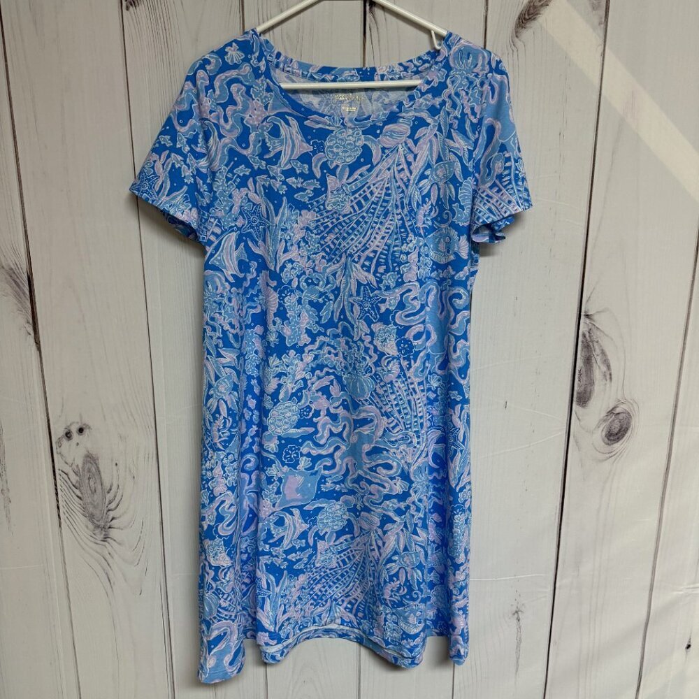 Lilly Pulitzer Cody Dress Large Boca Blue Sea What I Sea Pima EUC